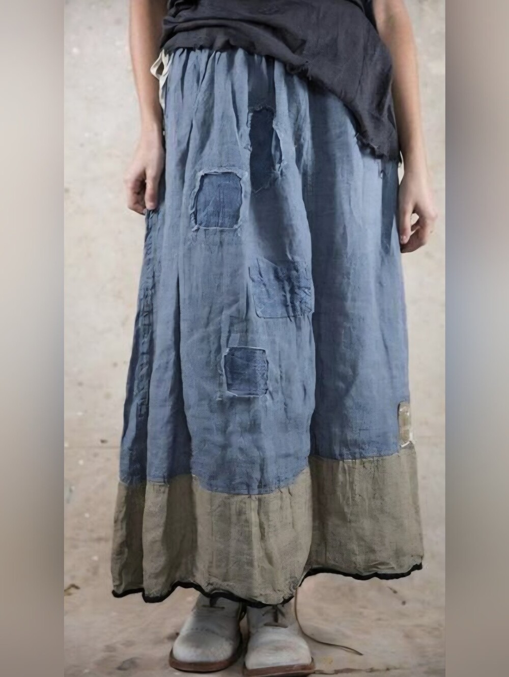 Magnolia Pearl Patchwork Linen Midi Skirt - One Size